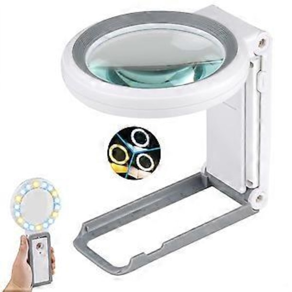 Leselupe, Lyslupe Håndfri med 18 LED-lys, 10X 30X Bordlupe med Sammenleggbart Stativ for Lesing, Smykker, Eldre, Observasjon
