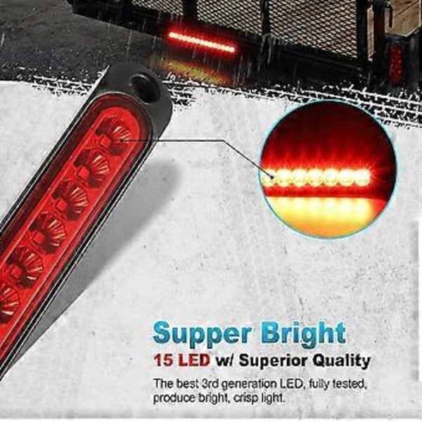 2 stk. Trailer Bremse Baglygte Bar 12-24V 15 LED, Vandtætte Baglygter, Kørelys, Identifikationslys til Offroad Lastbil Varebil Bil RV UTV ATV