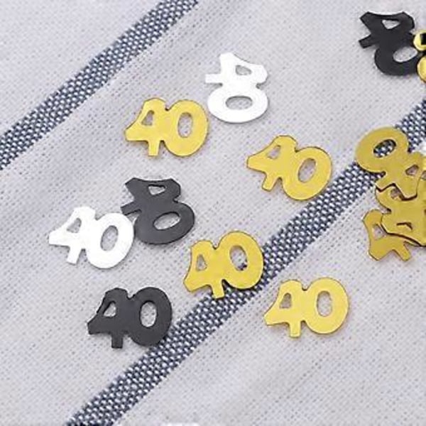 1200 kpl Numero 40 Paljettikonfetti Juhlatarvikkeet Pöytäkonfetti Koristelu Syntymäpäiväjuhliin (Kultainen, Hopeinen, Musta)