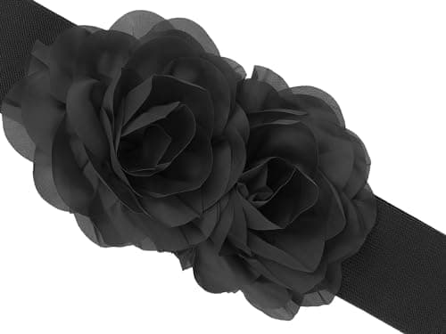 Dame stort dobbeltblomstret elastisk belte, elastiske brede tykke midjebåndbelter for kjole