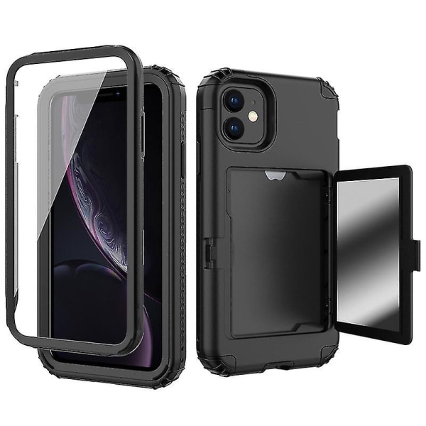 Flip phone case med sminkspegel Anti-dropp silikon, lämplig för Iphone 7/7 Plus, Iphone 6 6s Plus /, Iphone 6 /6s, Iphone 8/ 8plus (svart)