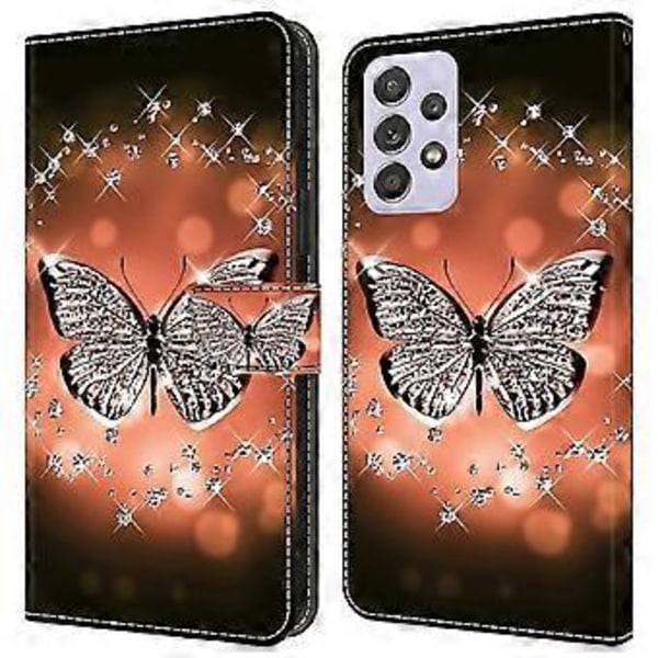 Wallet Case til Samsung Galaxy A52 4G/5G/A52s 5G, PU Læder Stand 3D Mønster Print Telefon Cover (Crystal Butterfly)