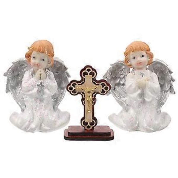 1 Set Ängel Harts Staty Figur Ängel Staty Änglar Harts Hantverk och Träkors Dekor