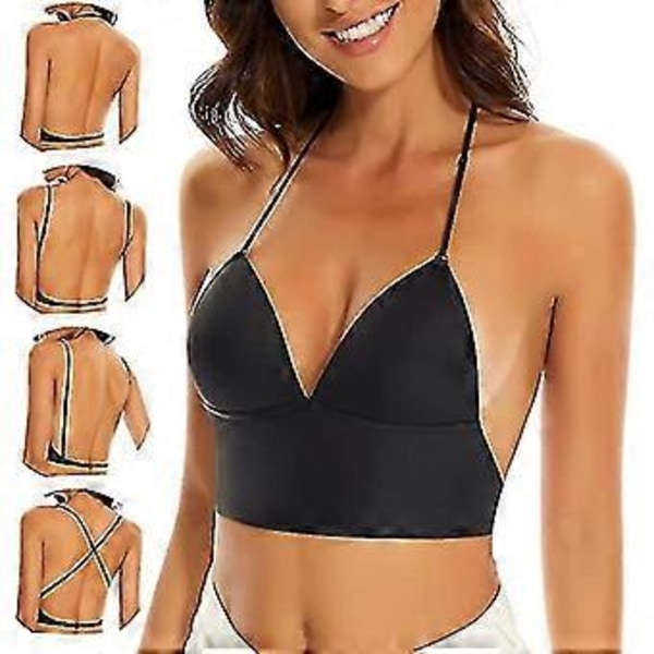 Low Back Bh'er til Kvinder - Sømløs Trådløs Bralette Rygløs Bh'er (L Sort)