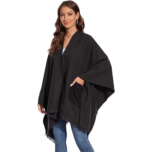 Elegant Sjal med Öppen Framkant, Mjuk Poncho för Kvinnor, Lämplig för Vår, Höst och Vinter