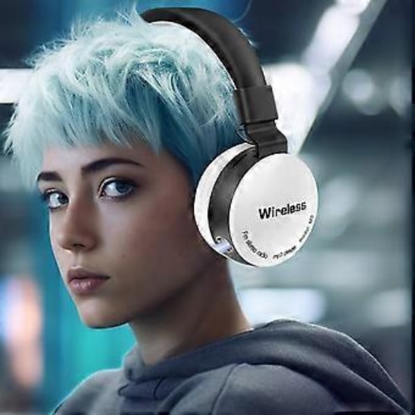 Trådløse Bluetooth-hodetelefoner Over Ear med lys og mikrofon 8 timers bruk Sammenleggbart headset (Hvit)