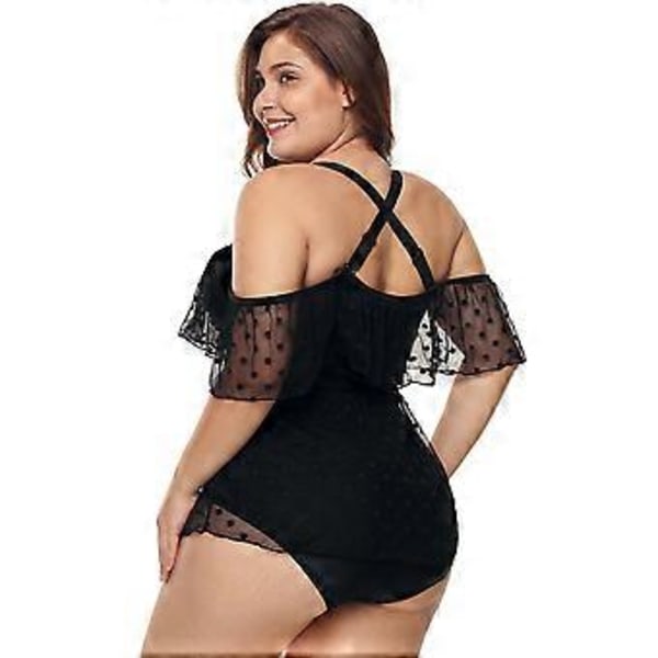 Dame Plus Size Ensfarvet Sort Badedragt Plus Size Badetøj (M-XXXL) Varm kilde med mavekontrol badedragt til kvinder