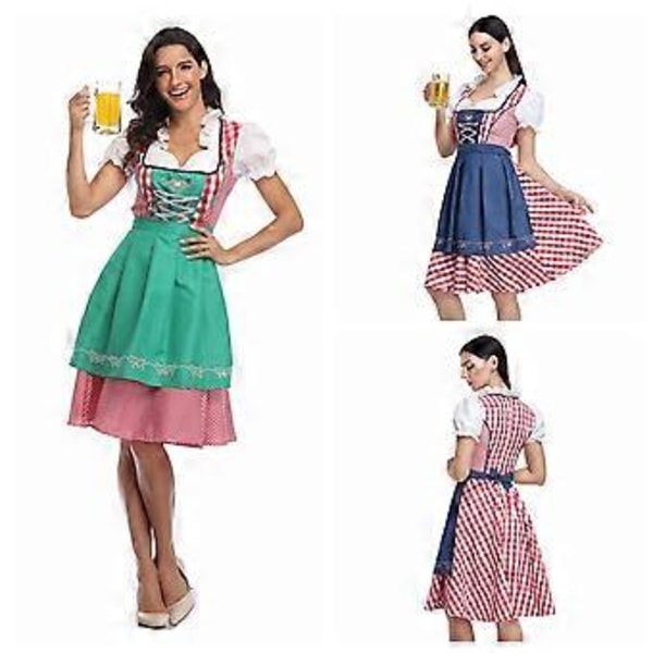 Oktoberfest Ølserveringsdrakt for Kvinner Bayersk Tradisjonell Dirndl Kjole 6 Farger (L Mørkegrønn)