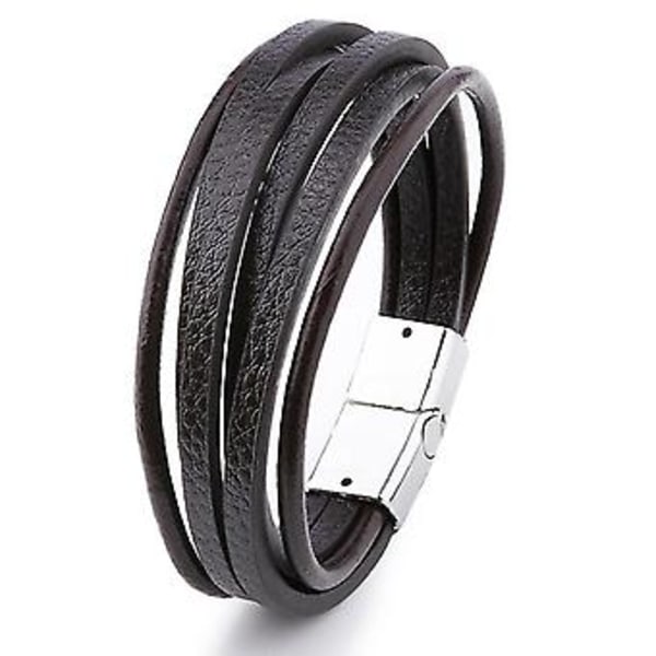 21 cm Dropshipping Ekte Lær Armbånd Menn Rustfritt Stål Flettet Tau Armbånd For Mann Smykker Armbånd Homme (H7738-4)