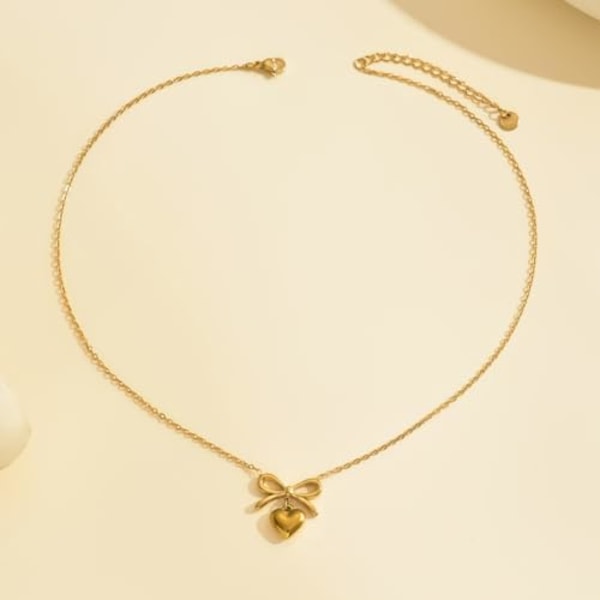 Guld Halsband för Kvinnor,   Söt Guld Rosett med Pärla Hänge Halsband Liten   Rosett Herringbone Kedja Halsband Trendigt Halsband