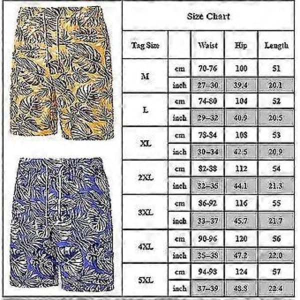 Menn Hawaii Blomstertrykte Shorts Sommer Strandferie Korte Bukser V (3XL Gull)