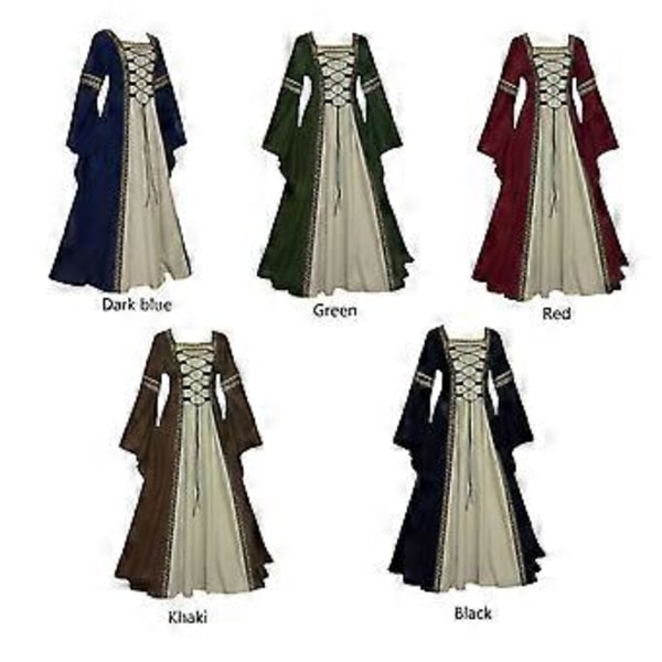 Dame Middelalder Retro Hof Prinsesse Cosplay Kostume Lang Kjole Elegant Heks (M Sort)