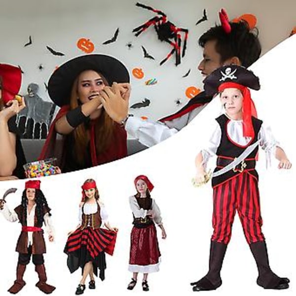 Halloween Børne Piratdragt - Moderigtig Langærmet Rolleleg Kostume til Festival (10-12 år gammel drengepirat)