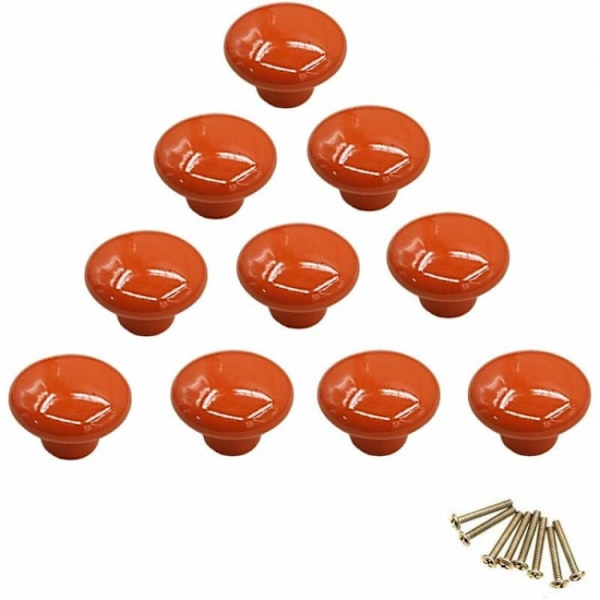 Handtag - orange runt porslinsknopp, möbelknopp, lådknopp,