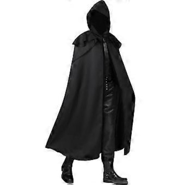 Halloween Fest Middelalder Munkekappe Gotisk Herre Lang Kappe Cosplay Kostume (L Sort)