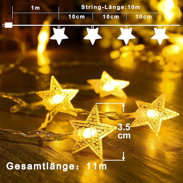 (Varmt Hvid) Lysstreng med Stik 10M 100LED Stjerne Lysstreng
