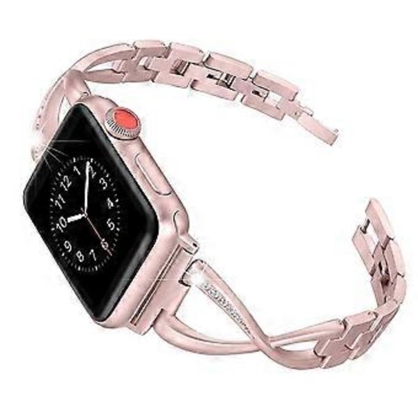 Rem kompatibel med QC8045 til Apple Watch Metal X-formet diamantrem - Roserød 42MM