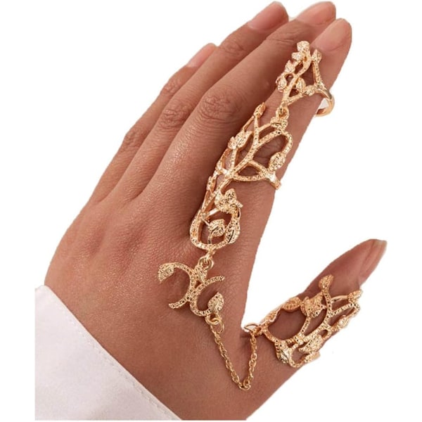 Blad Fuldfinger Ring Armbånd Dainty Knuckle Åben Ring Sele Håndkæder Justerbar Statement Ringe Smykker til Kvinder