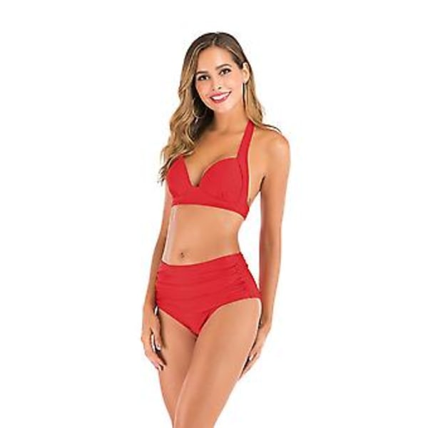 Jentebadedrakt splitt  damer mote sexy samlet bryst  bikini badetøy Xl Lys rød
