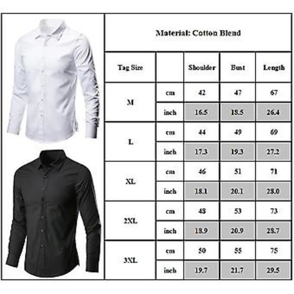 Mænd Lapel Hals Løstsiddende Skjorte Casual Langærmet Almindelig Knapper Ned Formelle Business Skjorte Toppe (2XL Sort)