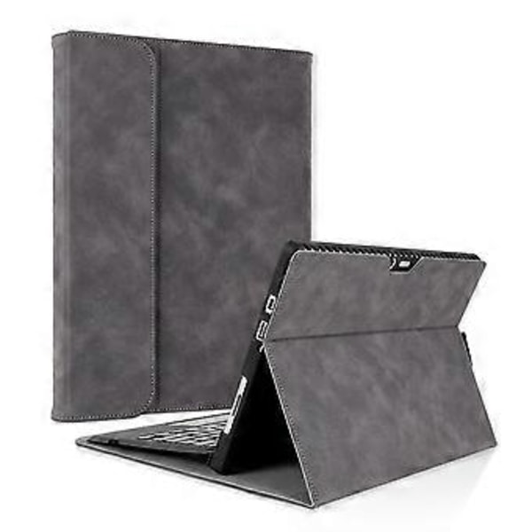Fodral för Microsoft Surface Pro 10/9 med Ställ Läderskyddsfodral med Pennhållare - Grå(Grå)