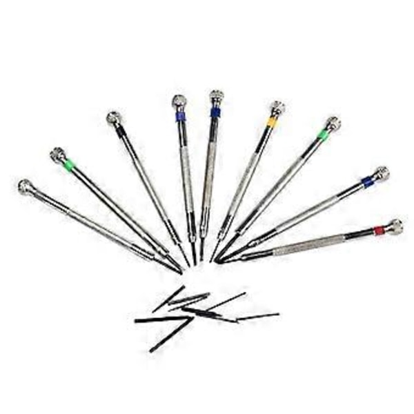 9-delad urmakarskruvmejselset med verktyg, 0,5 mm-2,5 mm