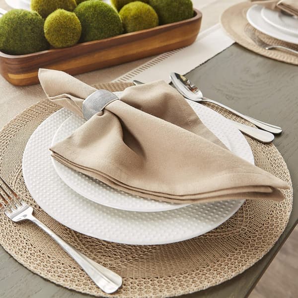 Runda flätade blommiga placemat set, 15\", sten, 6 delar