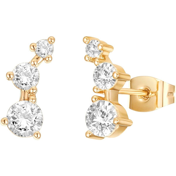 Guldbelagt Cubic Zirconia Øreklatre Øreringe - Faux Diamant Pil Øreklatrer Mode Øreringe til Kvinder