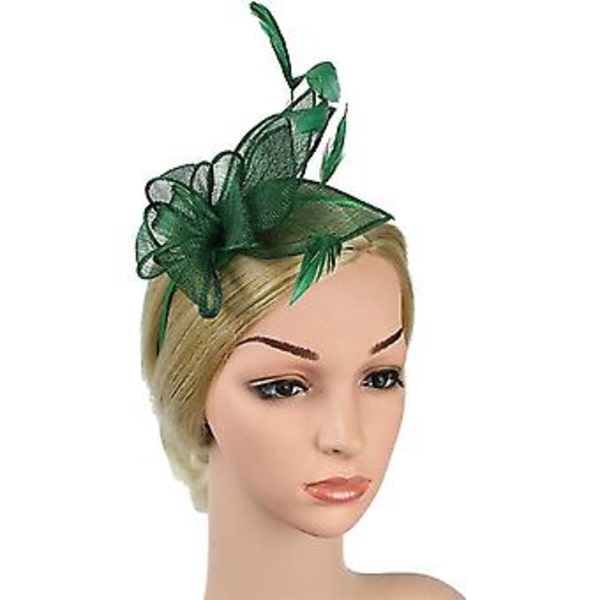 Fascinatorer til Kvinder Bryllups Fascinator Hat Blomst Mesh Fjer Pandebånd Grøn
