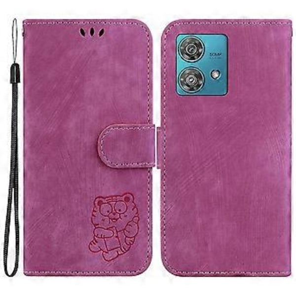 Til Motorola Edge 40 Neo 5g Mobiltelefon Etui Sød Tiger Trykt PU Læder Flip Cover (Rose)