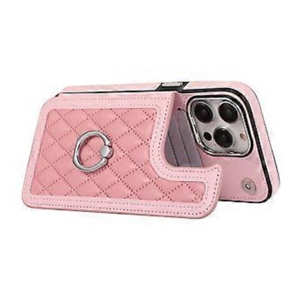 För iPhone 16 Pro Max Skal TPU+PU Läder Telefonskydd med Ringstativ och Axelrem (Stil D)