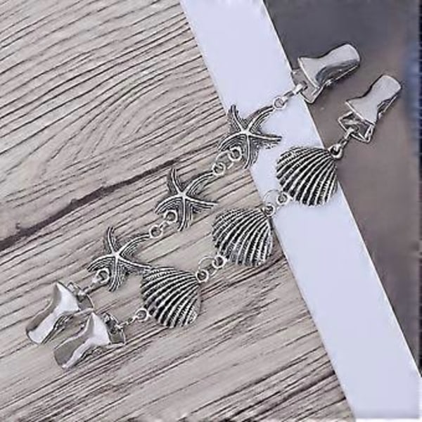 2 st klädclips Stjärna och skalform Strandtema Mode Kvinnors Sterling Silverpläterade Öppningsclips Tröjkäde Cardiganclips (Silver)