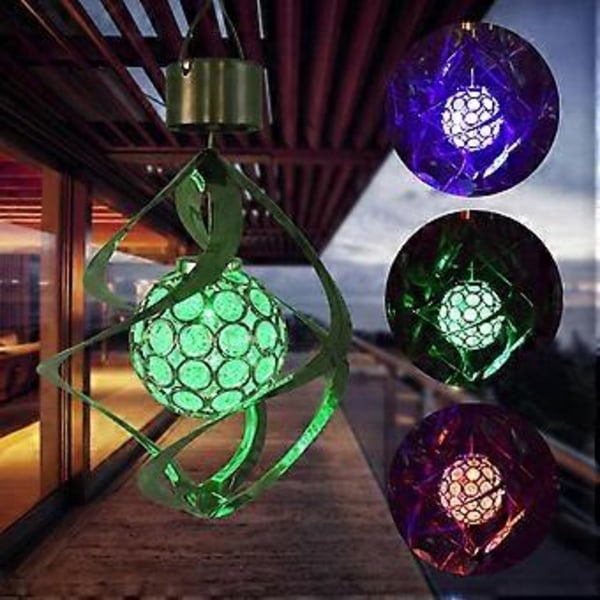 Solcelled Vindklokker LED Spiral Spinner Lampe Fargeskiftende Hengende Vindlys Galaxy Vindklokker