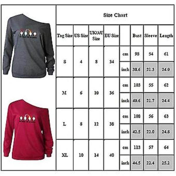 Jule-Tunic med én skulder for kvinner, langærmet T-skjorte, juletopp, bluse, størrelse L, svart