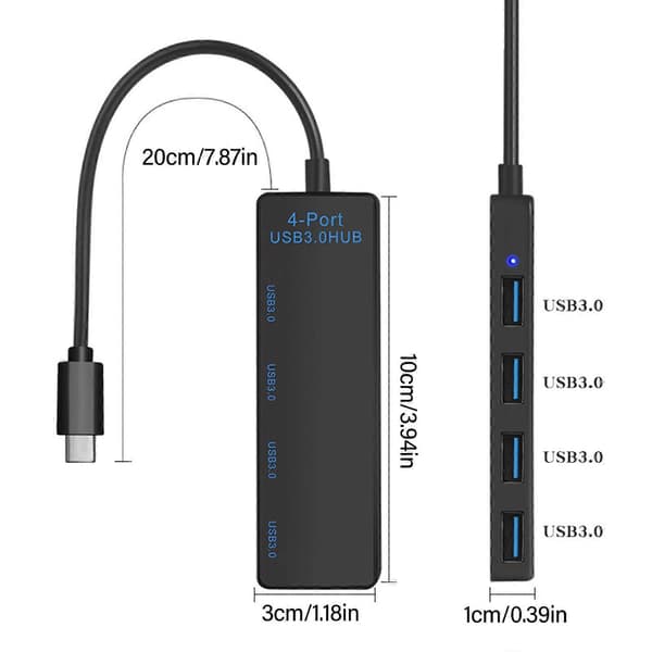USB C til 4 USB3.0-port-hubs til 5 Gbps hurtig datasynkronisering og enhedsoplader til kontorbrug
