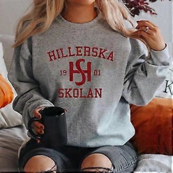 Young Royals Hillerska Skolan Genser Hillerska Skolan Hettegenser Dame Langermet Gensere Grafiske Hettegensere Streetwear Topper (L blå)