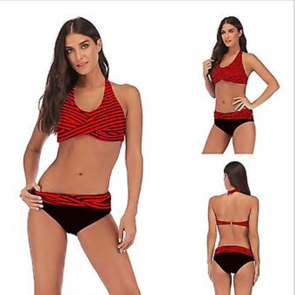Tjejers baddräkt delad bikini sexig strand damernas badkläder 4xl Röd