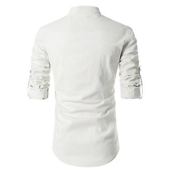 Langærmet T-shirt til mænd med lynlås, afslappet slim fit stand-krave skjorte toppe høj kvalitet (XL Hvid)