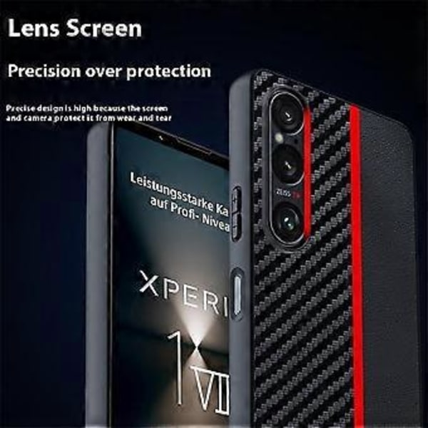 Til Sony Xperia 1 VII Etui Læder + PC Hårdt Telefon Cover Kulfiber Tekstur (Sort/Gul)