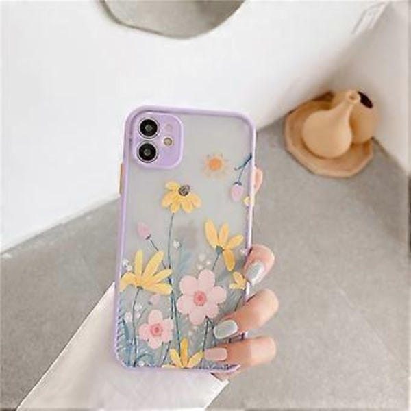 KATEA Kompatibel med iPhone 11 Skal för Blomma Klar Frostad PC Bak Sida Blommig Tjejer Kvinna och Mjuk TPU Skyddande Silikon Smalt Skal för iPhone 11 - Taro