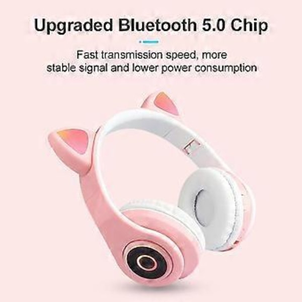 Søde Katteøre Trådløse Hovedtelefoner Bluetooth 5.0 med 7 Farver LED Lys og Foldbar Volumenkontrol (Hvid)
