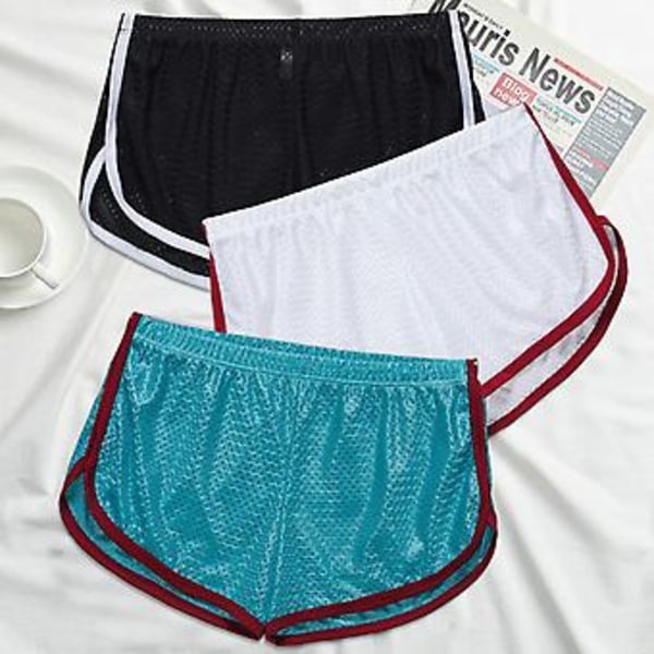 Män Underkläder Solid Färg U Konvex Låg Midja Elastisk Andningsbar Underbyxor Lös Mesh Boxers Kalsonger Casual Sport Shorts för inomhus (XL Vit)