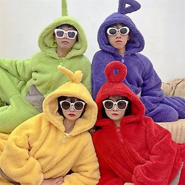 Teletubbies Cosplay Kostume Pludset Hættetrøje Jumpsuit Til Voksne Mænd Kvinder Enkeltdel Pyjamas Nattøj (S Lilla)