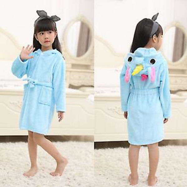 3-10 År Piger Unicorn Flannel Hættetrøje Badekåbe Dressing Gown Bæltet Robe Nattøj (7-8 År Blå)