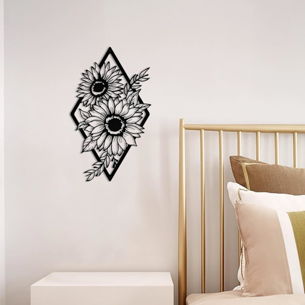 Boho-stil solros väggdekor, modern abstrakt blommig metallvägg