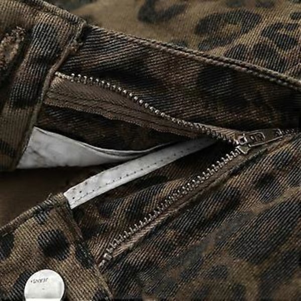 Damjeans med leopardmönster, Streetwear, raka ben, löst sittande (L)