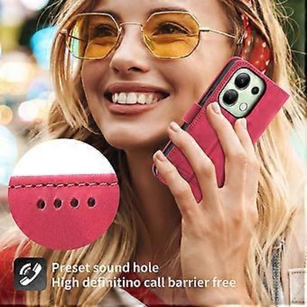 DIERFENG DF-03 för Xiaomi Redmi Note 13 4G Fodral Plånbok Läder Flip Telefon Skal - Röd(Röd)