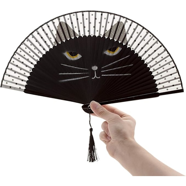 Kvinders Tegneseriekat Foldbar Silkefan Japansk Pige Holder Fan (B