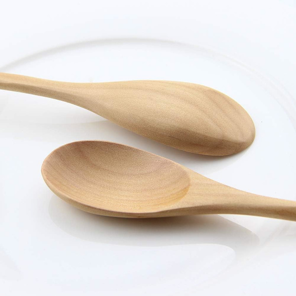 Träskedar för matlagning, 6 stycken japanska naturliga ellipsformade träskedar set för matlagning, blandning, omrörning av honung, te, läsk