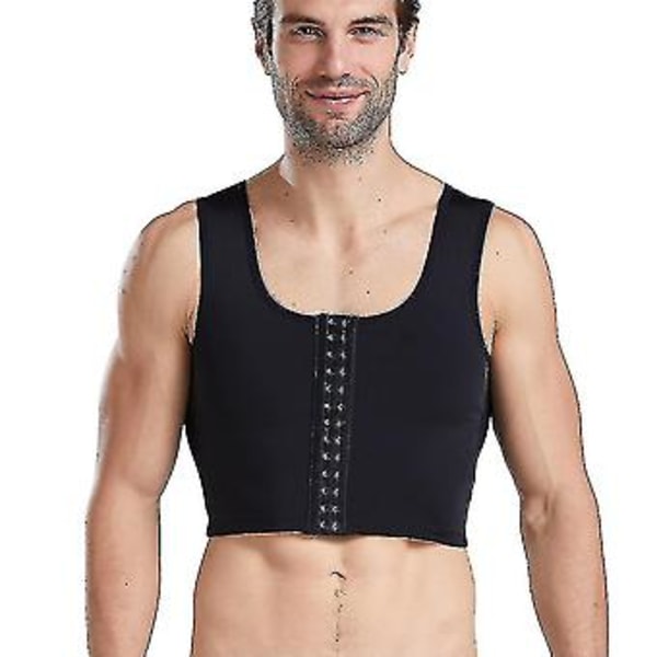 Män Kompressionskorsett Kroppsshapare Tank Top Tre-bröstad Väst Shapewear Slank Underskjorta-r (L Svart)